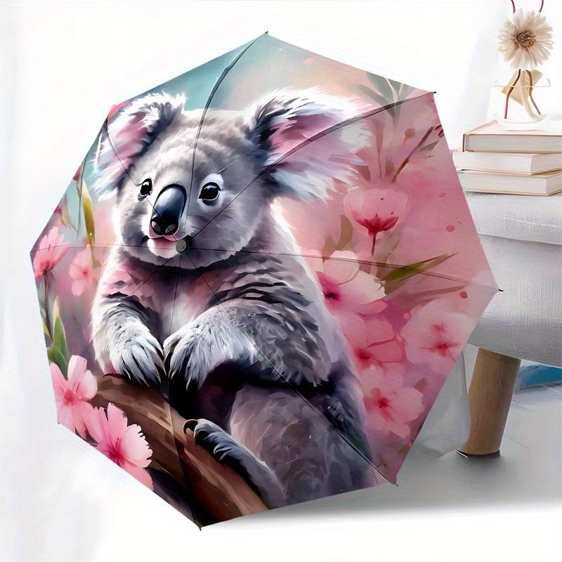 1pc Koala Blossom Themed Umbrella, 8 Rib Frame,Automatic Opening 3 Fold Umbrella, Lightweight and Durable Couple Umbrella-170