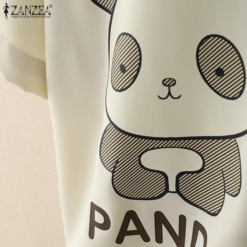 ZANZEA Women Turn Down Collar Summer Casual Short Sleeve Print Blouse