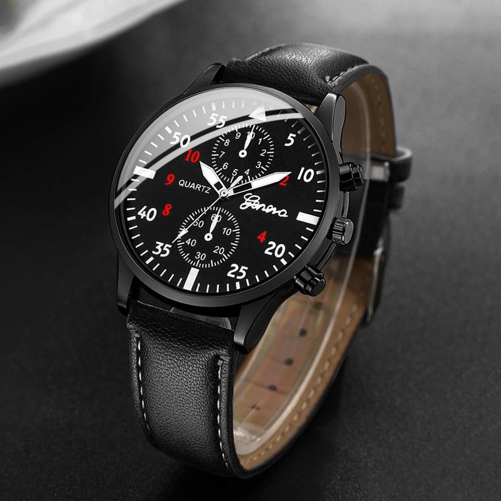 Xiaomi 4PCS Fashion Men Business Watches Jewelry Set Casual Arabic Dial Male Leather Strap Quartz Wristwatch Reloj Hombre (Without Box)