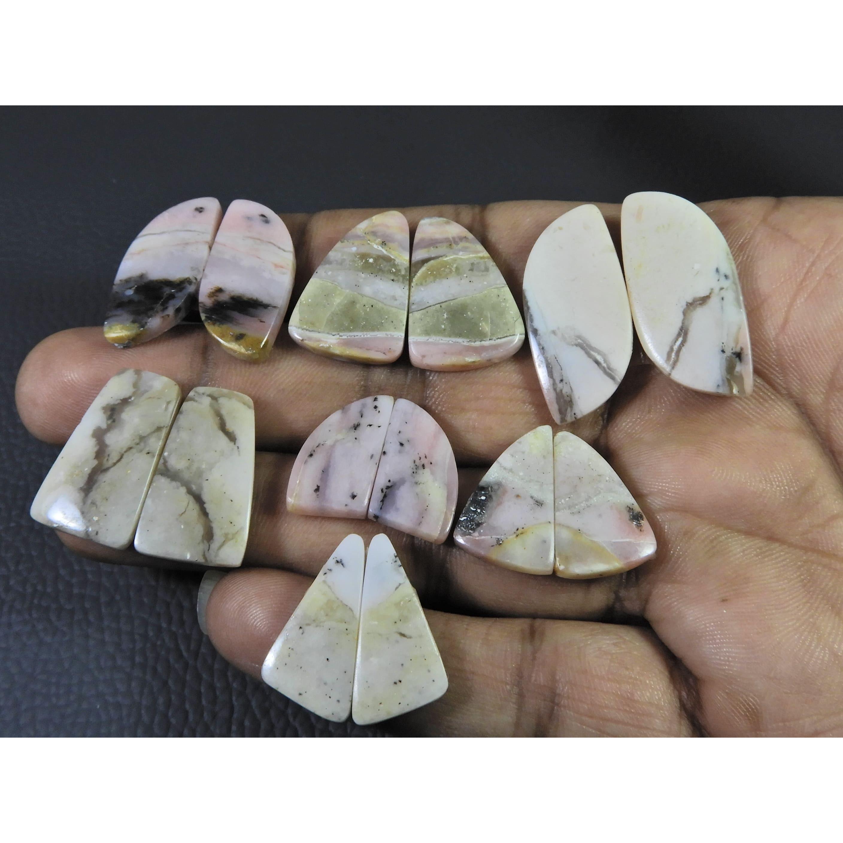 

131Cts. Натуральный розовый опал, парный, фантазийный кабошон, драгоценный камень, лот из 7 пар C-452