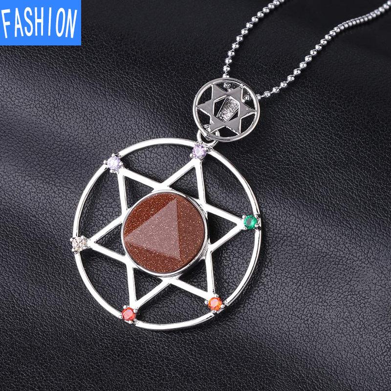 Yönlü Kristal Taş David'in Yıldızı David'in Kalkanı Altı Sivri Yıldız Çift Katmanlı Elmas Kolye Kolye Erkekler Ve Kadınlar Için