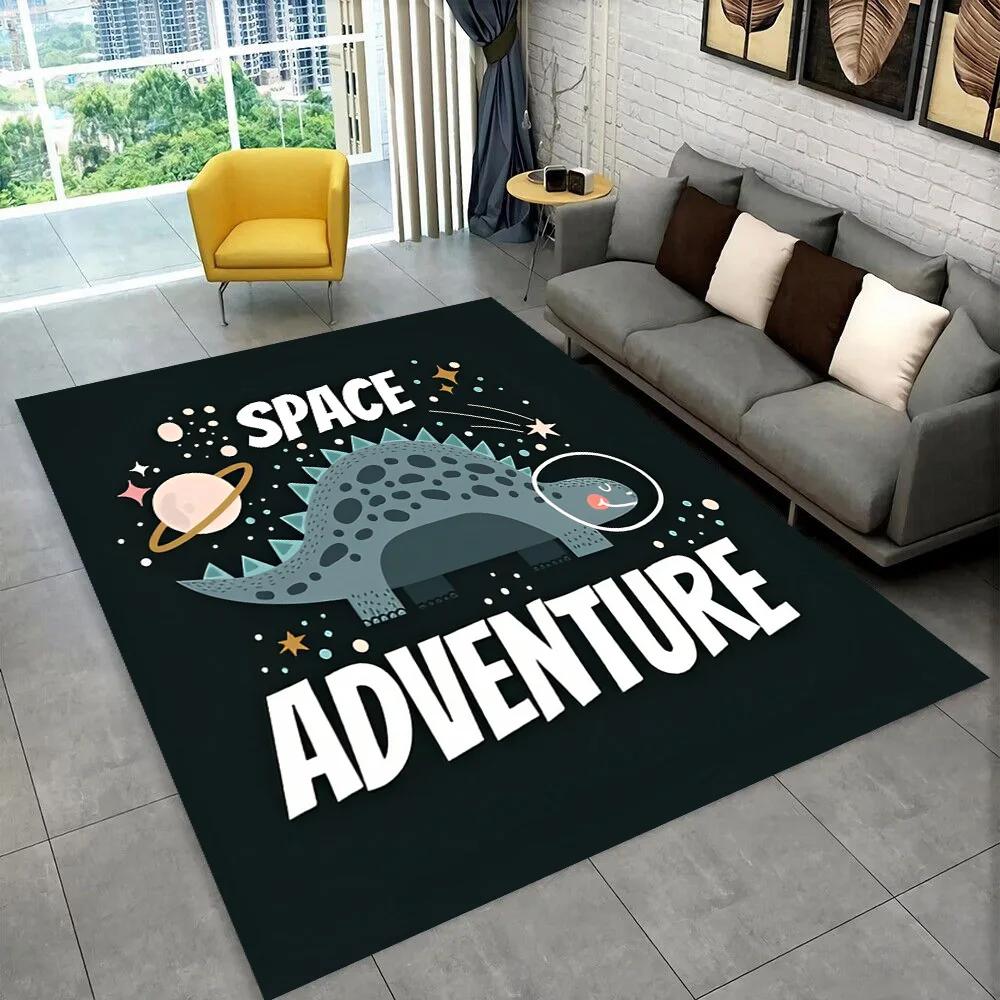 3D Cartoon Dinosaur Space Cute Dino Children Area Rug,Carpet for Living Room Bedroom Sofa Doormat Decoration, Non-slip Floor Mat