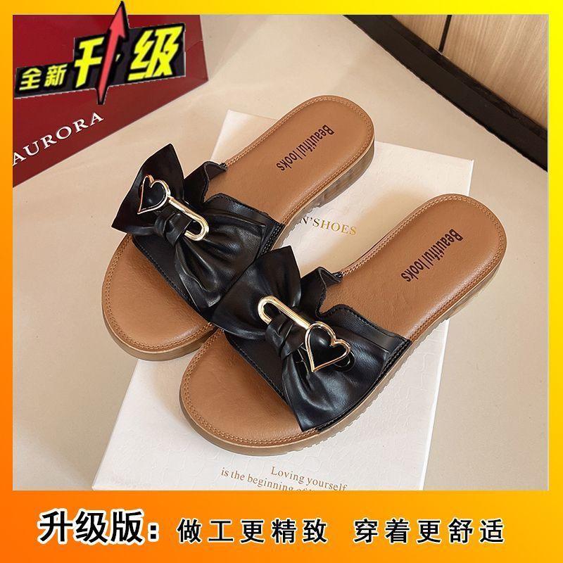 Non-slip outer wear fashion popular versatile slippers women 2025 summer new casual flat bow one-word drag women