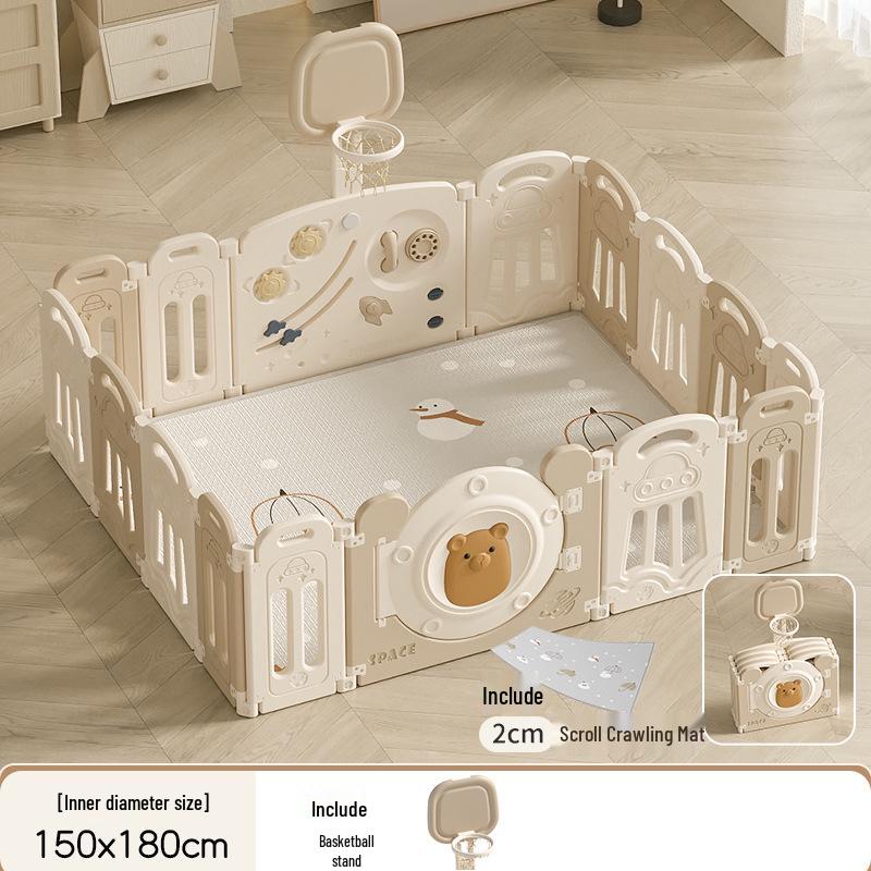 Compact Foldable Baby Playpen & Safety Fence with Integrated Crawling Mat for Indoor Use