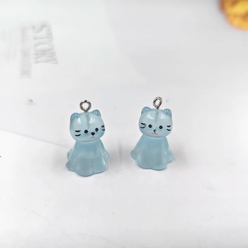 10pcs Cute Luminous Transparent Cat Charms Lovely Resin Colorful Animal Pendant For Earring Keychain DIY Jewelry Making