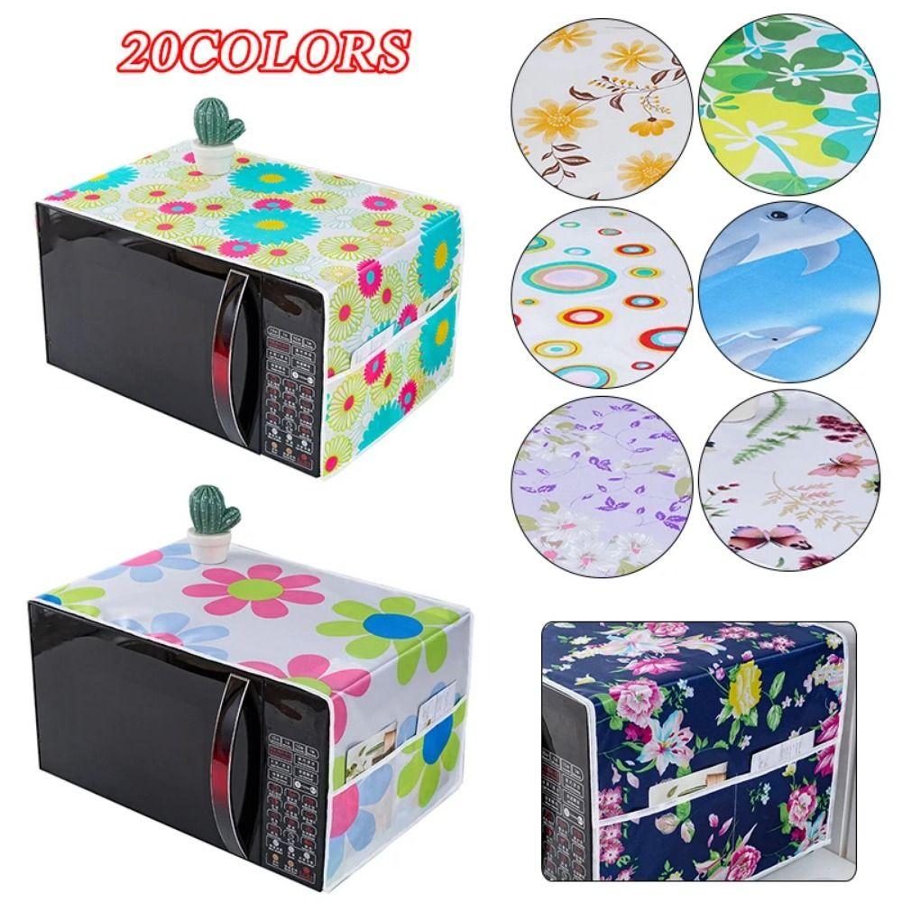 

1Pcs Cartoon Tree Leaf Printed Microwave Dust Cover with Storage Pocket Top Dust Cloth Oven Cover 06