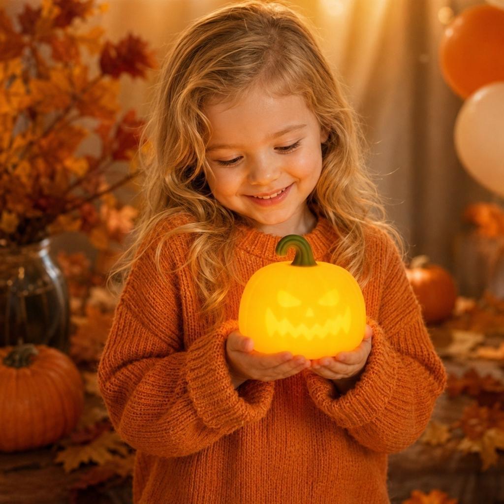 USB Rechargeable Pumpkin Night Light Tap Lamp for Kids Party Decor