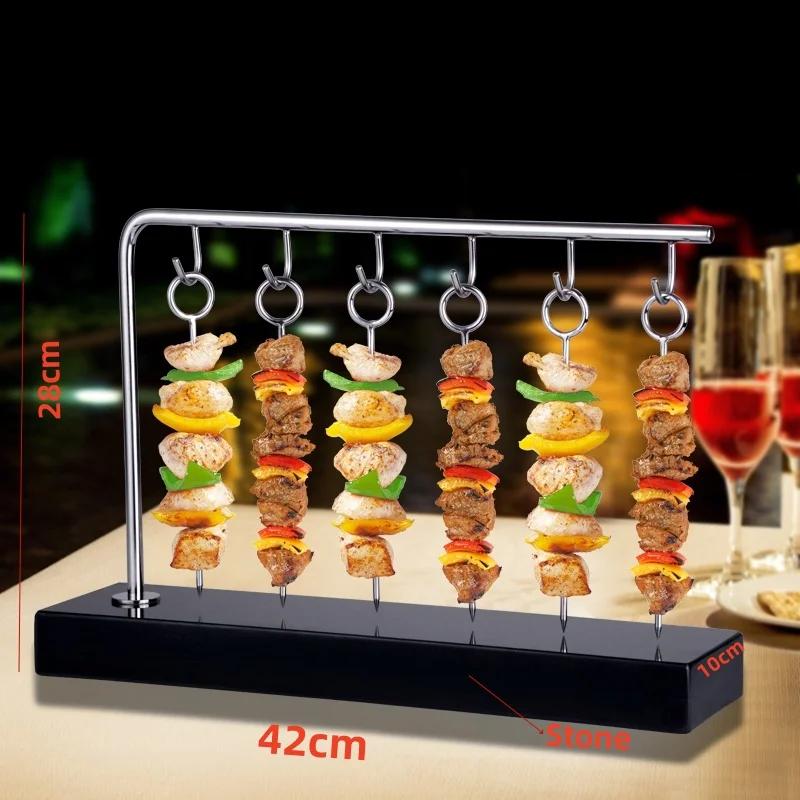 Western Style Barbecue Skewers Italian Dish Skewers and Plates Stainless Steel Skewer Rack Plate Creative Restaurant Skewers
