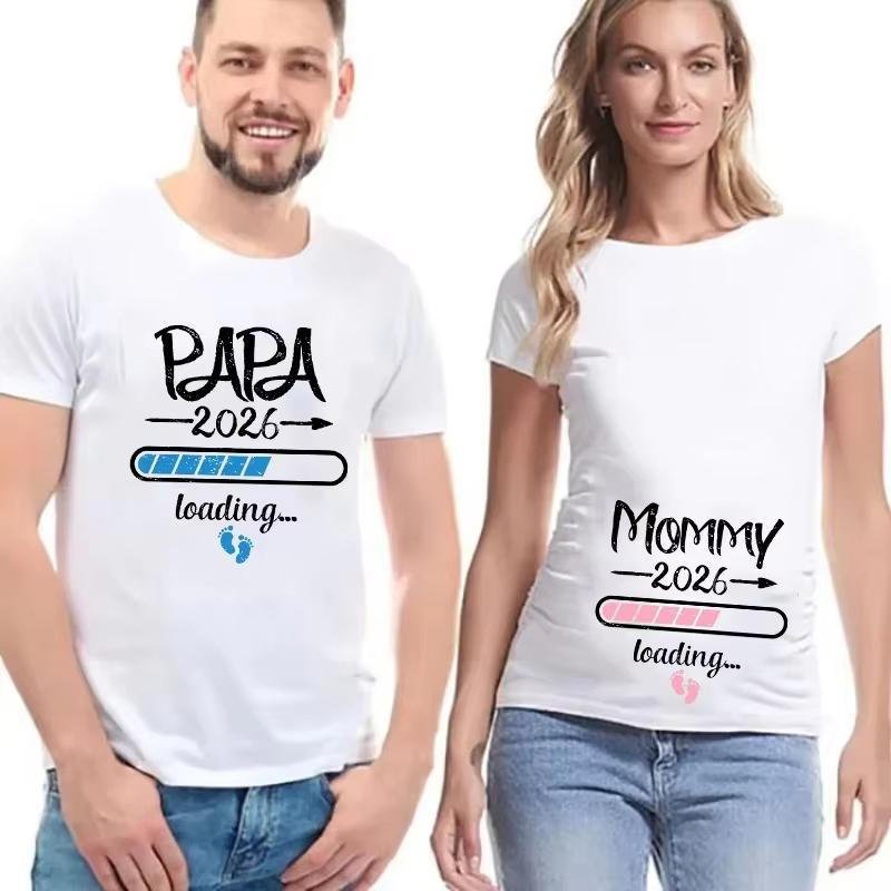 2026 New Cute Dad Mom Baby Print Couple Pregnant T Shirt Pregnancy Summer Short Sleeved Harajuku Streetwear Tops Tees