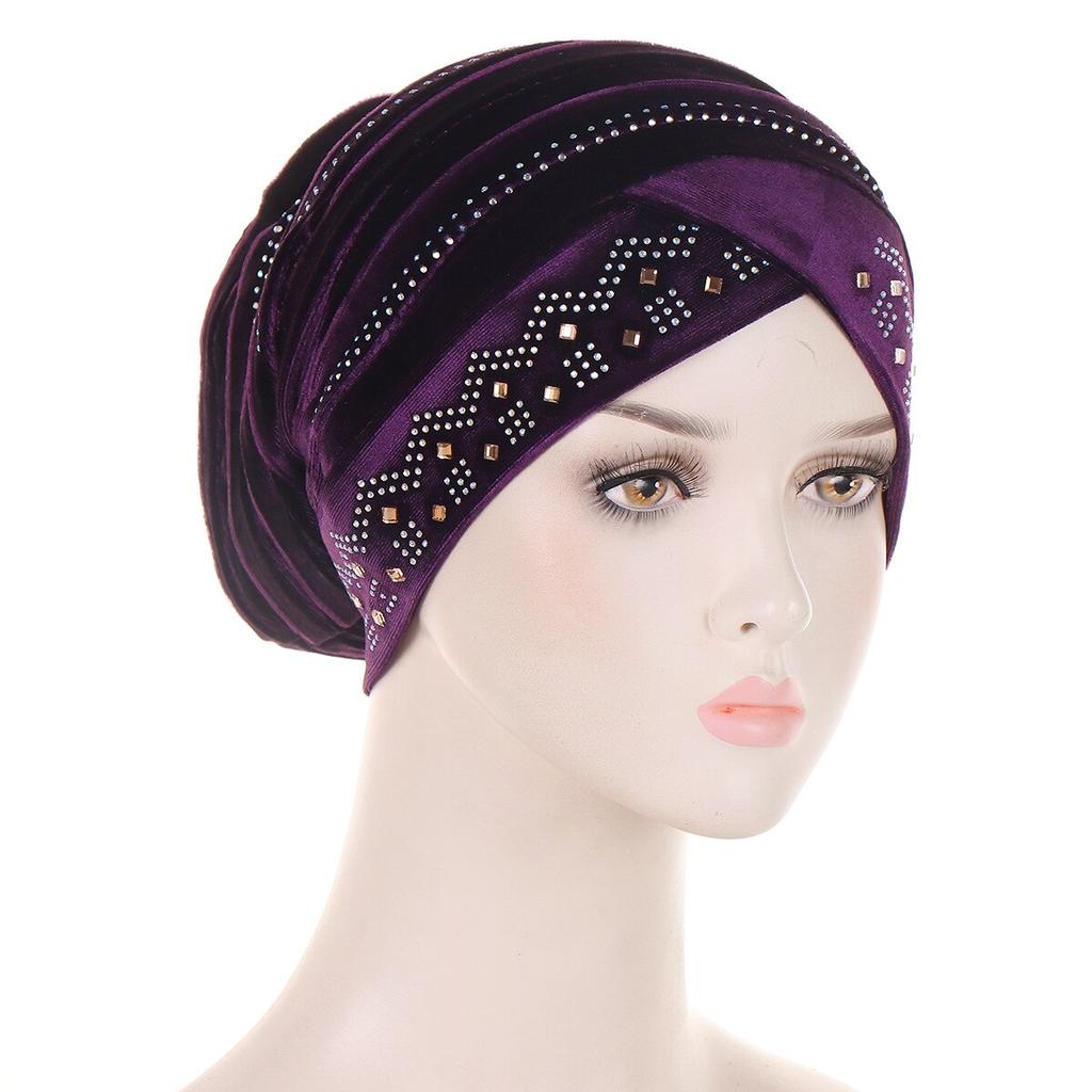 Glitter Diamonds Velvet Turban Cap