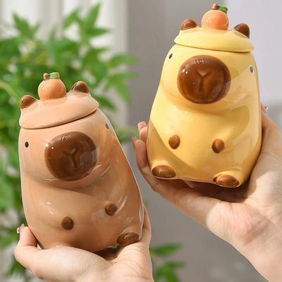 3D hrnek Capybara Keramický hrnek na kávu Kreslený šálek Capybara pro pár s uchem a víčkem Legrační šálek na čaj Dívky Dárek Party Photo Prop