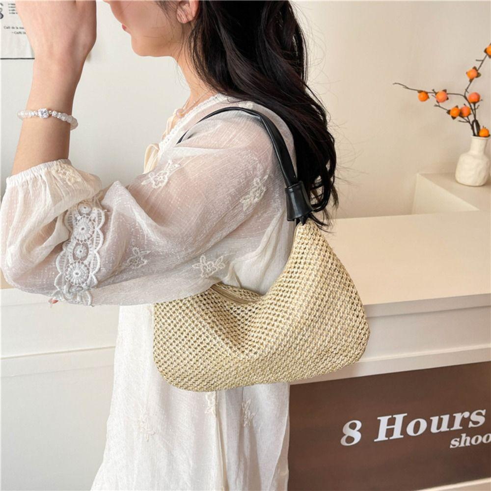 Leisure Weave Straw Bag Summer Beach Handbag Trendy Straw Shoulder Bag  Women