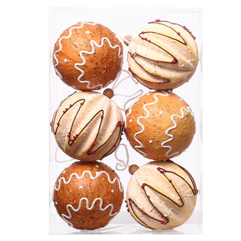 

6 шт. 8 см Пряничный шар Подвесной декор Пряничный шар Подвеска Деревенские елочные шары для украшения елки бежевый