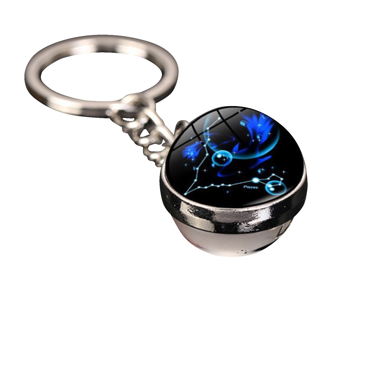 

Брелок для ключей с подвеской в виде сумки с 12 знаками зодиака, светящийся в темноте, с драгоценными камнями, двухсторонний стеклянный шар One Size