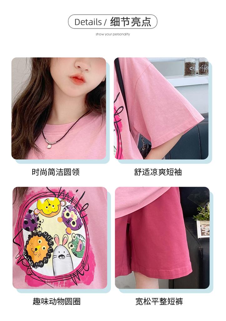 Girls' shorts set, summer new style, children's wear, summer wear, sports girl, big girl, stylish summer style, short sleeved two-piece set