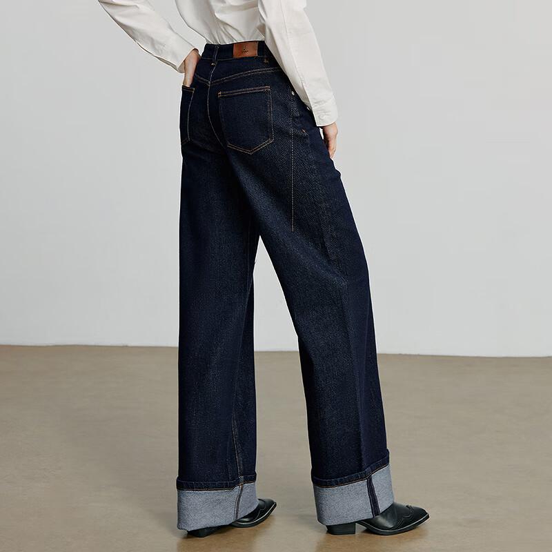 Chuyu Women's 2025 Fall Split-Line Cuffed Wide-Leg Jeans