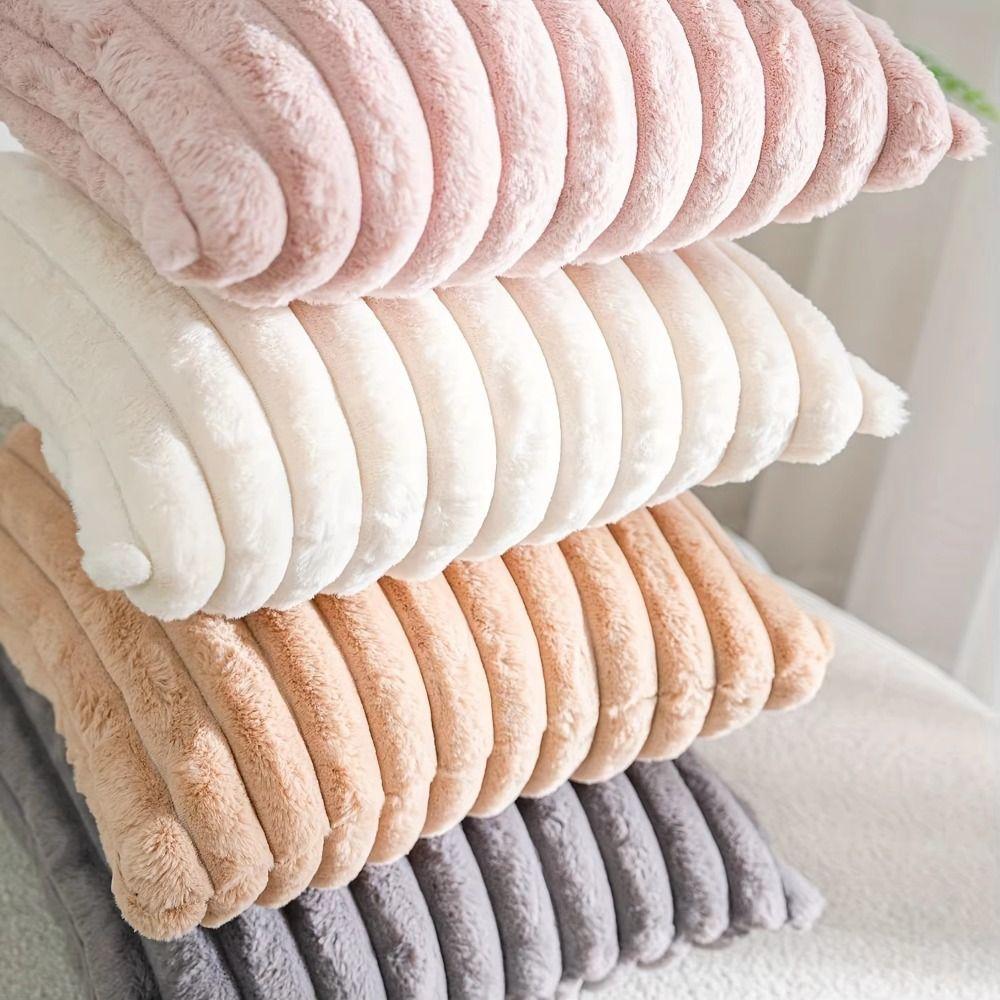 Decorative Plush Pillow Cover Skin Friendly Short Plush Pillowcase  Autumn and Winter