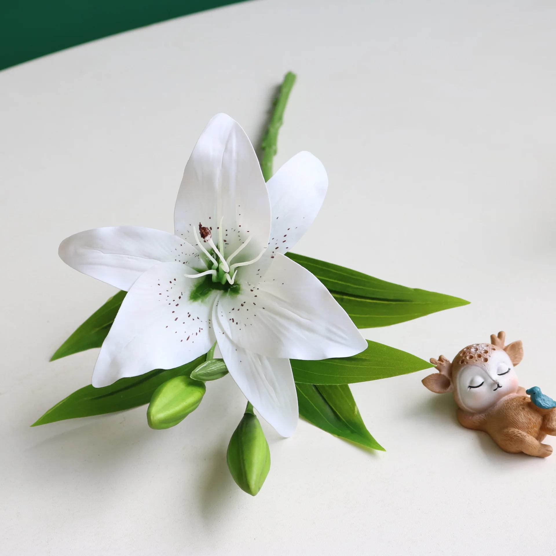 

5pcs Simulation Flowers DIY Bridal Pink Lilies Bouquet Hall Decor Fake Flower Artificial 3 Head Lily Branch Room Decoration белый