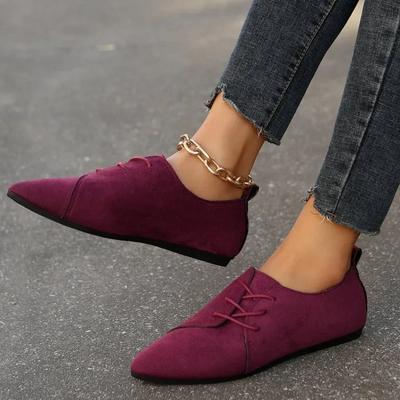 2024 Autumn New Fashion Pointed Shoes Female Daily Casual Shoes Classics Black Lace-Up Comfortable Flats Women's Flat Shoes