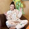Women's Plus Size Coral Fleece Pajama Set - Plush, Thickened, Warm Lambswool for Autumn/Winter; Wearable Outdoors