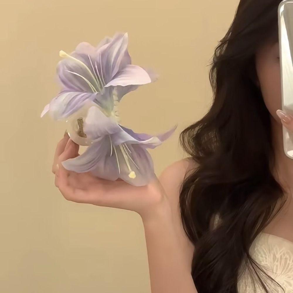 

Large Shark Clip Calla Hair Clip Bohemia Barrettes Big Hair Claw Lilium Flower Hair Claw Daily style 1