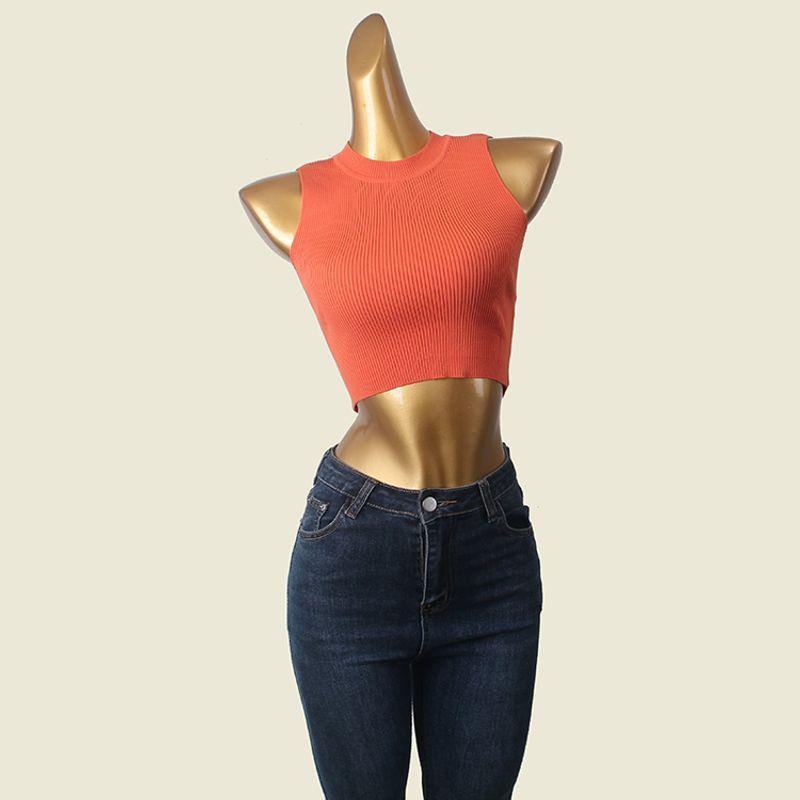 Outwear Sports Vest Thread High Elasticity round-Neck High Waist Short Crop Top Lunch Break Knitting Export Knitting Tops