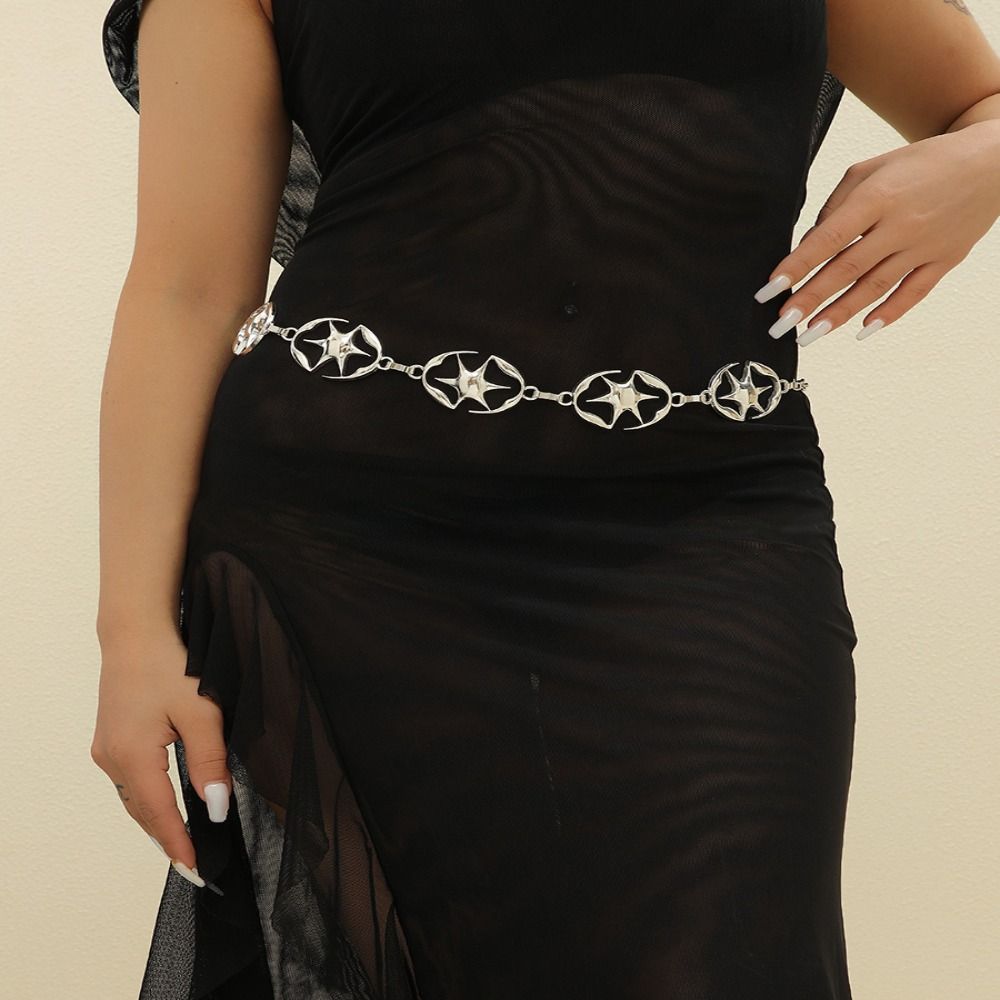 Silver Stars Waist Belts Punk Style Dress Waist Chain Fashion Metal Chain Belt