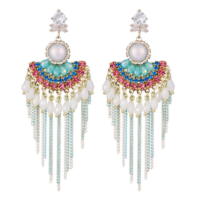 2025 Diamond Geometric Flower Tassel Earrings – Korean Cold Style, Light Luxury for Women