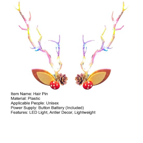 1 para spinek do włosów, diody LED, dekoracja z poroża, świecące spinki do włosów, lekkie, łatwe do noszenia, spinki do włosów, świąteczne akcesoria do włosów