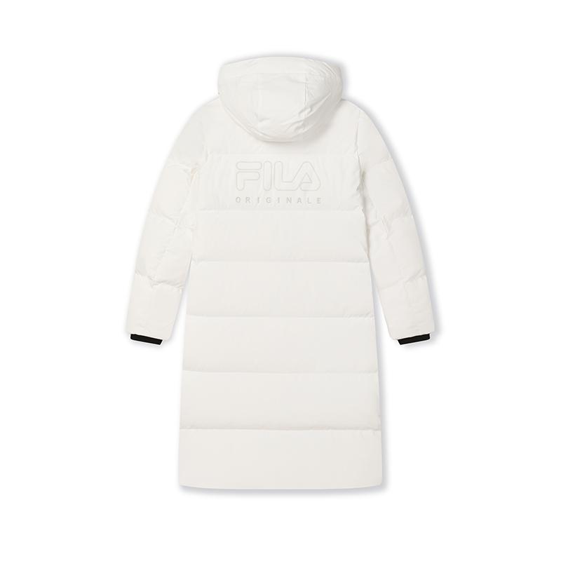 FILA Original Long Down Jacket Simple Fashion Warm Hooded Down Coat Women outerwear Cloud-Mushroom-White F11W449906FWT