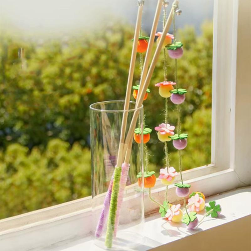 New Fruitful Tomato Bell Wooden Handle Cat Teaser Felt Persimmon Self-happy Boredom Relief Cat Teaser Pet Toy