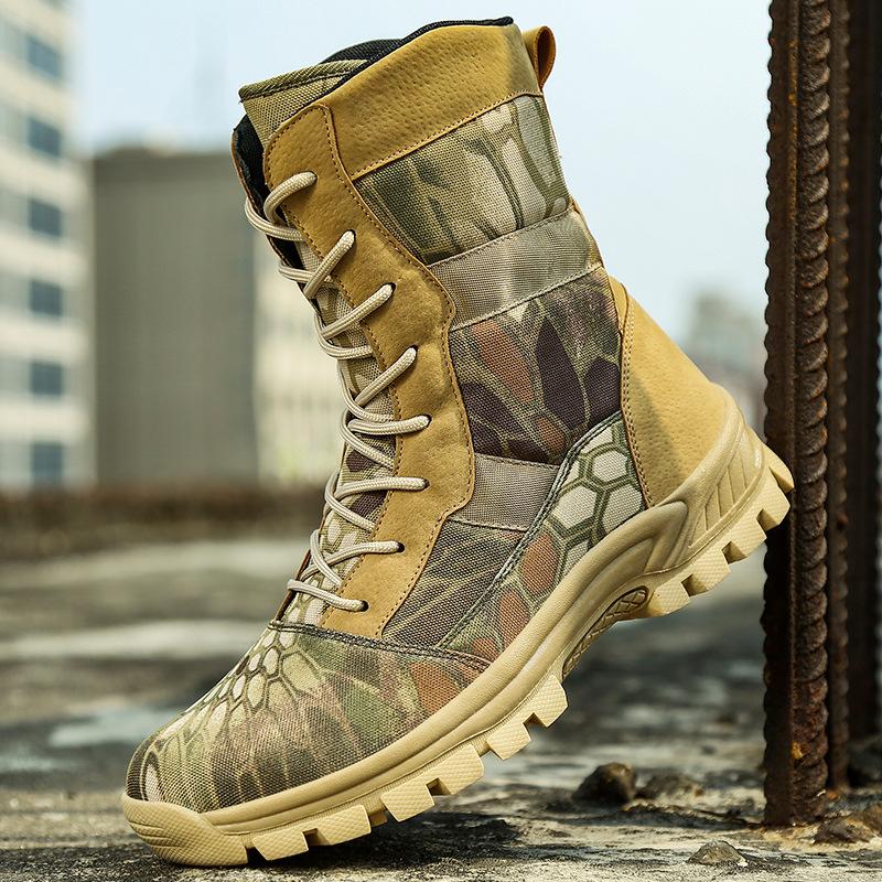 Men's Camouflage Boots Non-slip Waterproof Hiking Shoes High Top Outdoor Combat Desert Boots Wear-resistant Men's Safety Shoes