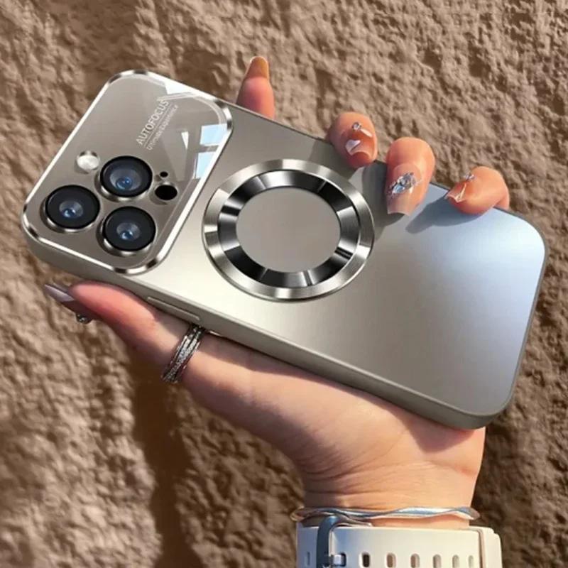 Luxury Titanium Metallic Color Magnetic Case for iPhone 17 16 15 14 13 12 11 Pro Max Plus Magsafe Wireless Charging Matte Phone Cover
