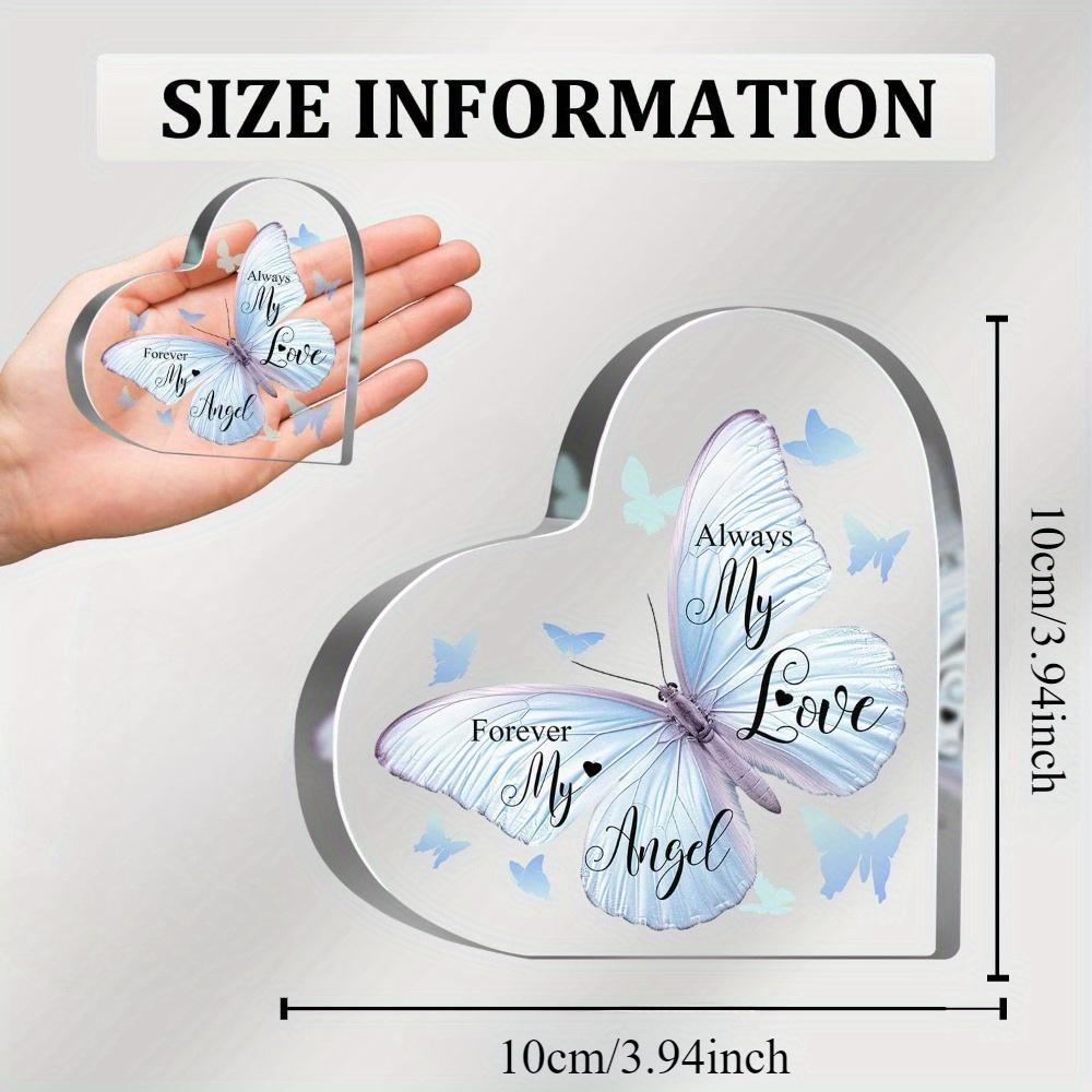 1pc Heart-Shaped Acrylic Memorial Plaque - 'Forever My Love, Forever My Angel' Bereavement Sympathy Gift with Blue and White Butterfly Design