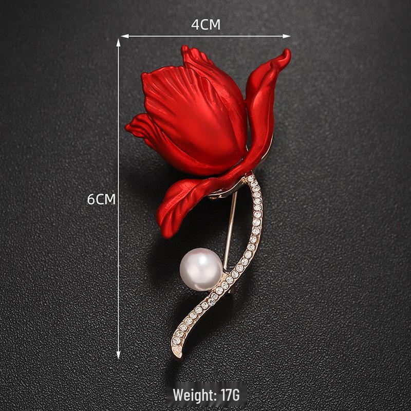 High-End Rose Red Chinese Flower Brooch: Classical Pin for Women's Qipao & Coat Accessories