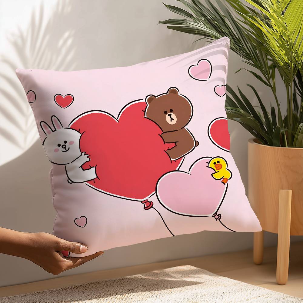 B-Brown und C-CONY Kissenbezug Plüschstoff Weicher Kissenbezug Beidseitig bedruckt Kissenbezug Haushaltsgeschenke