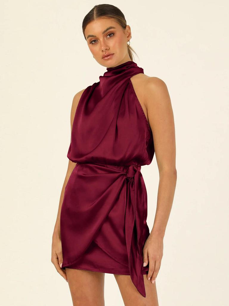 European & American High-End Satin Halter Neck Slimming Dress