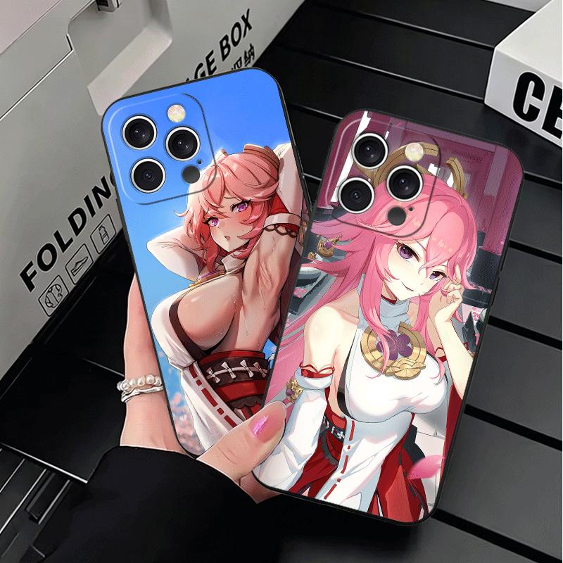 Genshin Impact Yae Miko Soft Phone Case for iPhone 16 16E 17 Air 15 Pro Max 14 Plus 13 Mini 11 12 7 Black Cover Back Shell