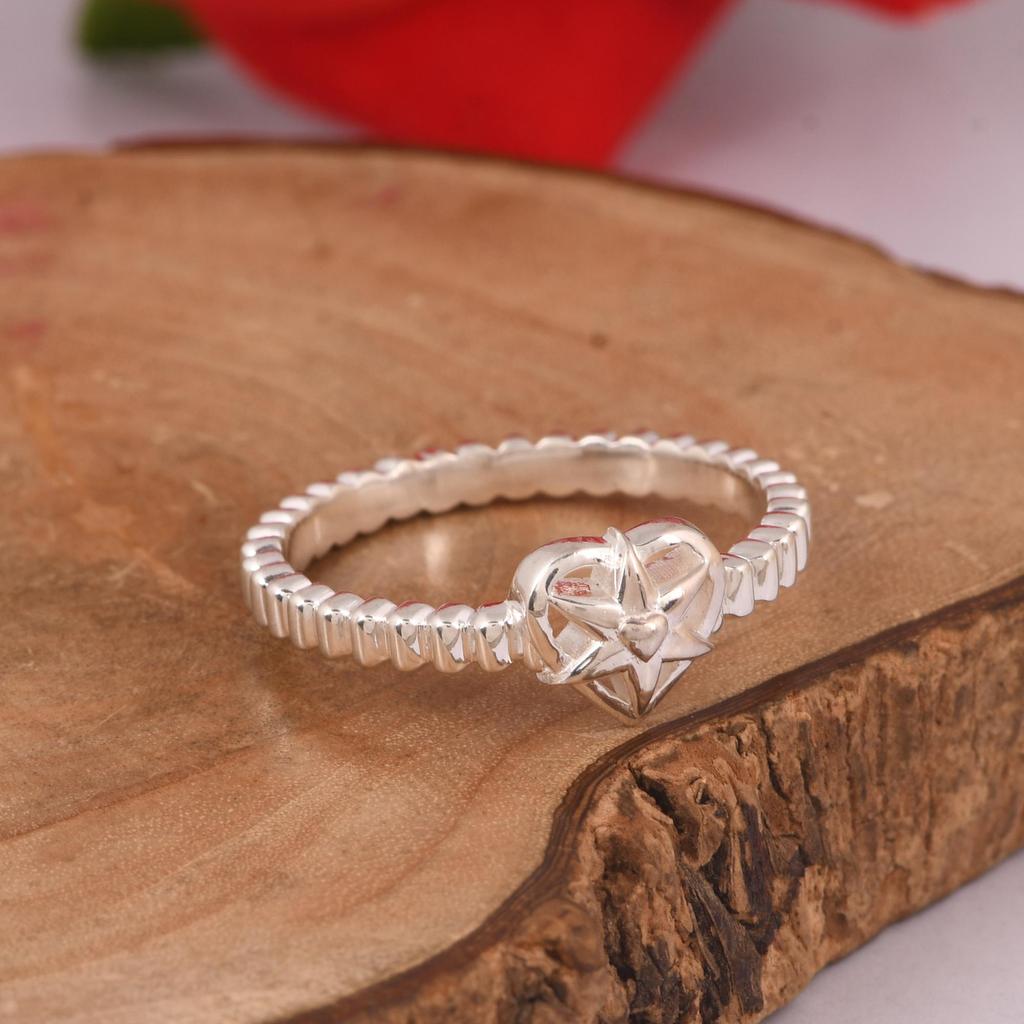 925 Sterling Silver Heart Ring for Women | Minimalist Beaded Band Ring | Stackable Promise Ring | Handmade Fine Jewelry Gift