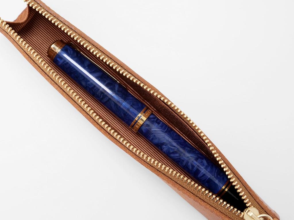 Slip-On PB Zipper Pen Case, Mini, Navy (IPV-4501), Genuine Italian Leather, Holds 1-2 Fountain Pens