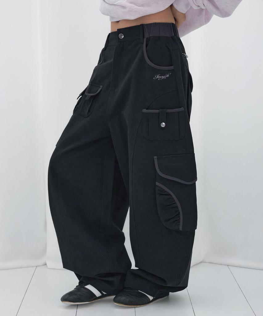 FANCY CLUB Cargo Work Balloon Pants (Black) F26Qd153