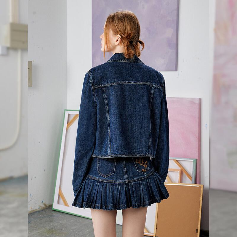 UNIFREE Women's Cropped Blue Bowknot Denim Jacket