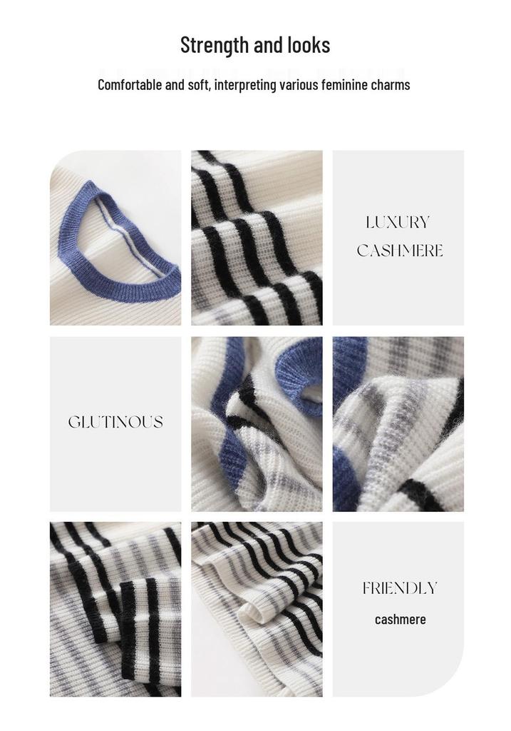Lekasha Korean Style Striped Cashmere Knit Sweater for Women - Spring & Autumn Fashion