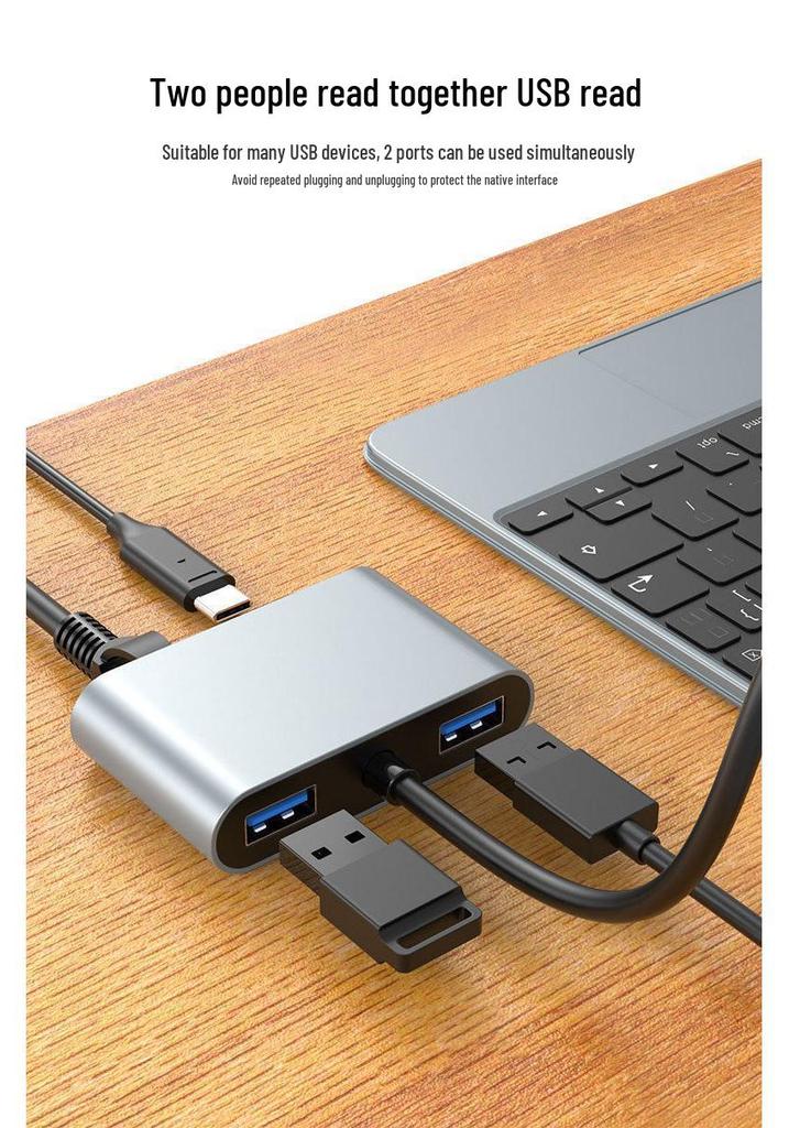 USB-C Ethernet Adapter: 4-in-1 Dock with RJ45, Dual USB Ports, and 60W PD Fast Charge