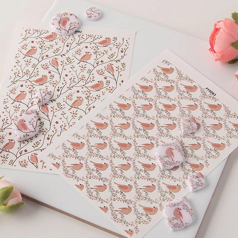Flower Clay Transfer Paper Bird Flower Transfer Paper Water Soluble Transfer Paper for Clay Earrings Jewelry Making