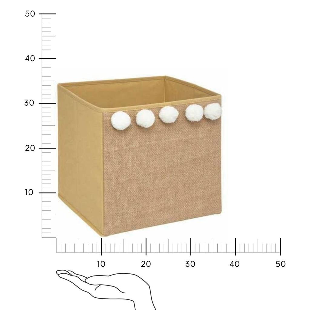 JUTE BOX with Pompoms for Shelf 29x29x29 Cm