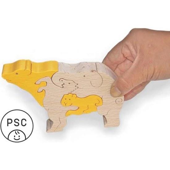 Bear Standing Puzzle (Yellow) fosters creativity while playing. Remarkably it has same outline as other Puzzles. Japan Good Toy Award-winning wooden