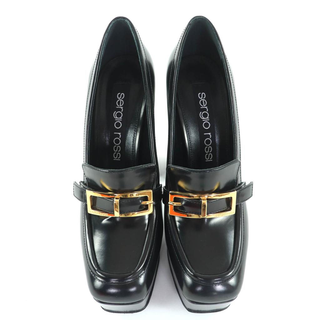 Makellose Sergio Rossi Pumps SR NORA Chunky Heel Leder schwarz Leder Damen 36.5 Gebraucht