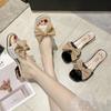 2025 New Low-heeled Cool Slippers Women Wear Bows Internet Celebrities Thick Heel Summer One-word Drag Fashion Versatile Sandals