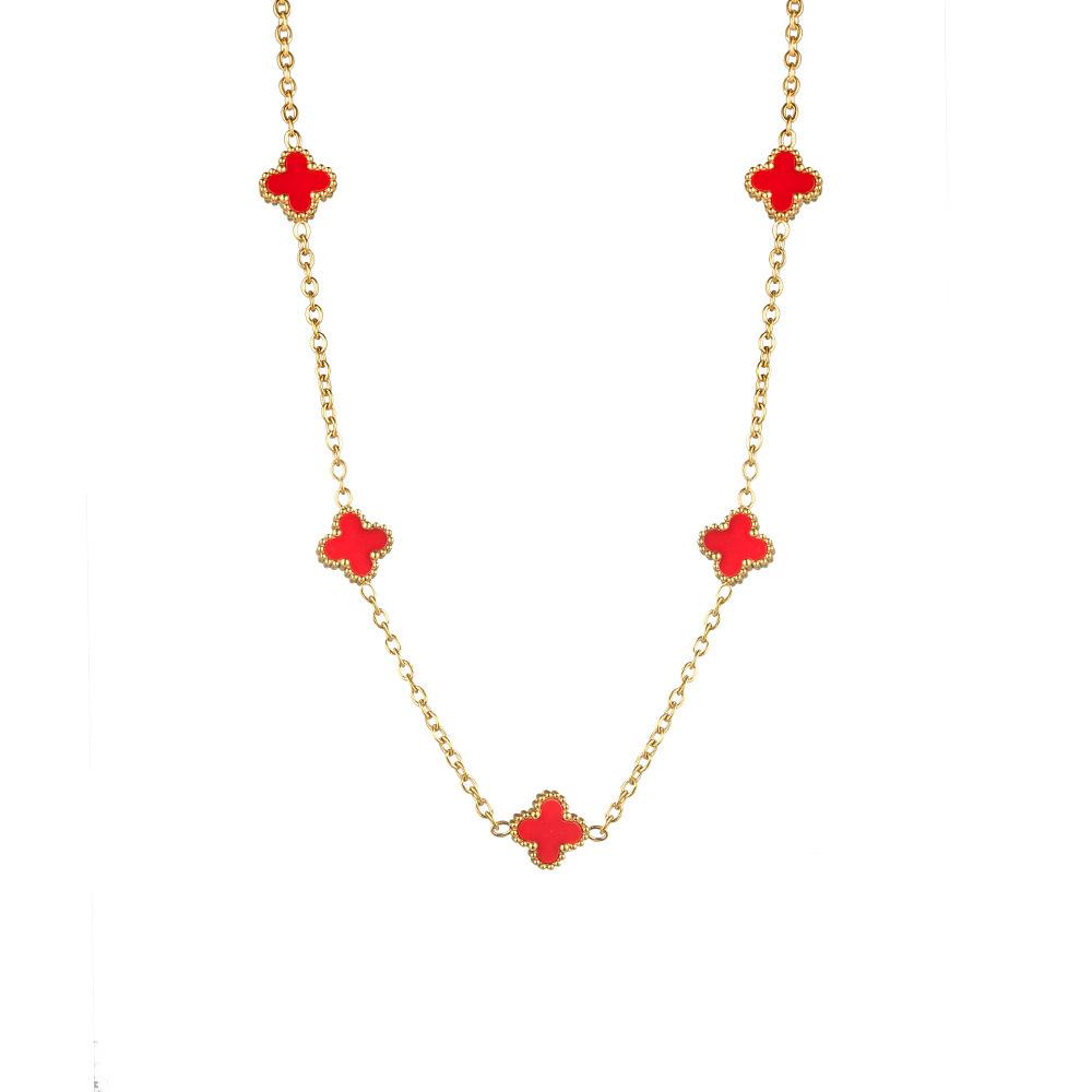 Double Sided Shell Necklace with Four Leaf Clover and Five Flower Mother of Pearl Collarbone Chain, 18K Gold High-end Necklace